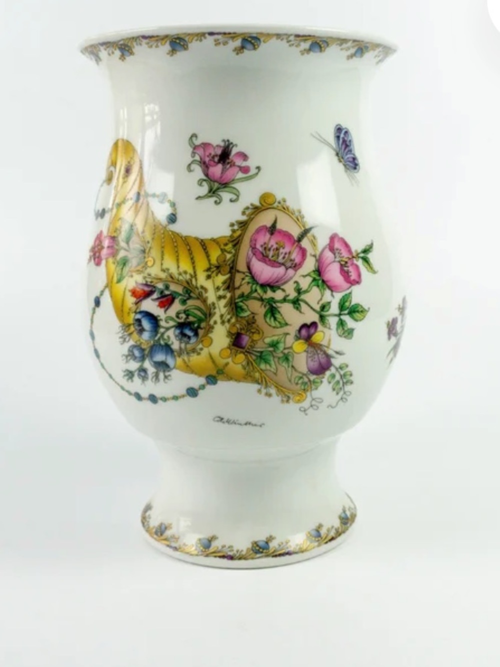 Vintage Hutschenreuther Bavière White Porcelain Vase Floral Mid Century Germany